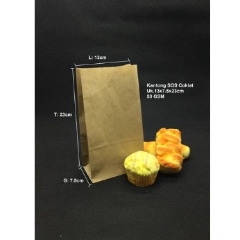 

(100pcs) Kantong kertas coklat (M) Ukuran 23x13x7.5cm