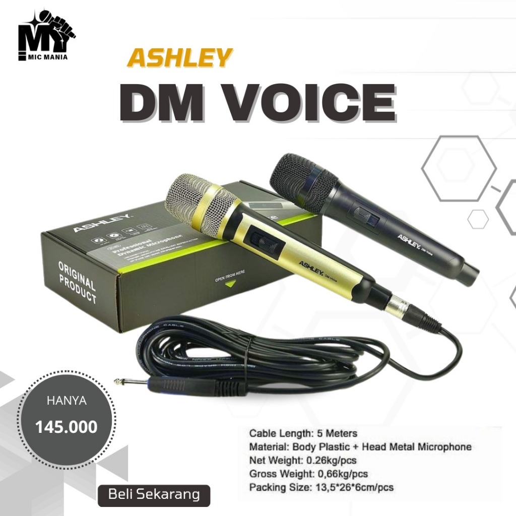 Mic Ashley Mik KABEL ASHLEY DM VOICE VOKAL DYNAMIC ORIGINAL Microphone Ashley dmvoice