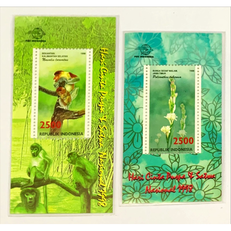 

PRANGKO INDONESIA 1998 SS CINTA PUSPA DAN SATWA. 2LEMBAR COMPLIT SET. MNH.