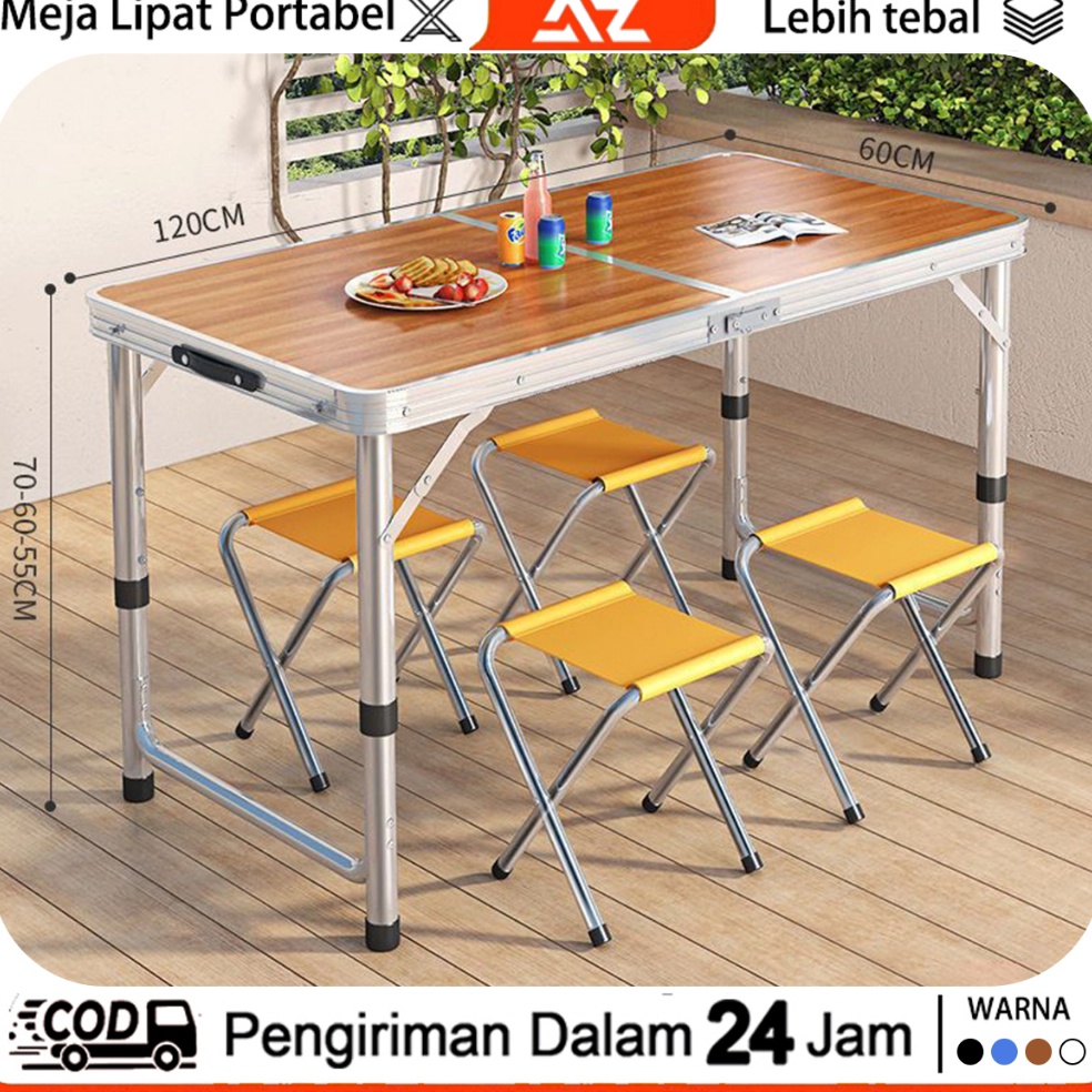 Serbuuuu AZ Meja Lipat Koper Hpl Meja Serbaguna Meja Lipat Portable Meja Kaki Bulat