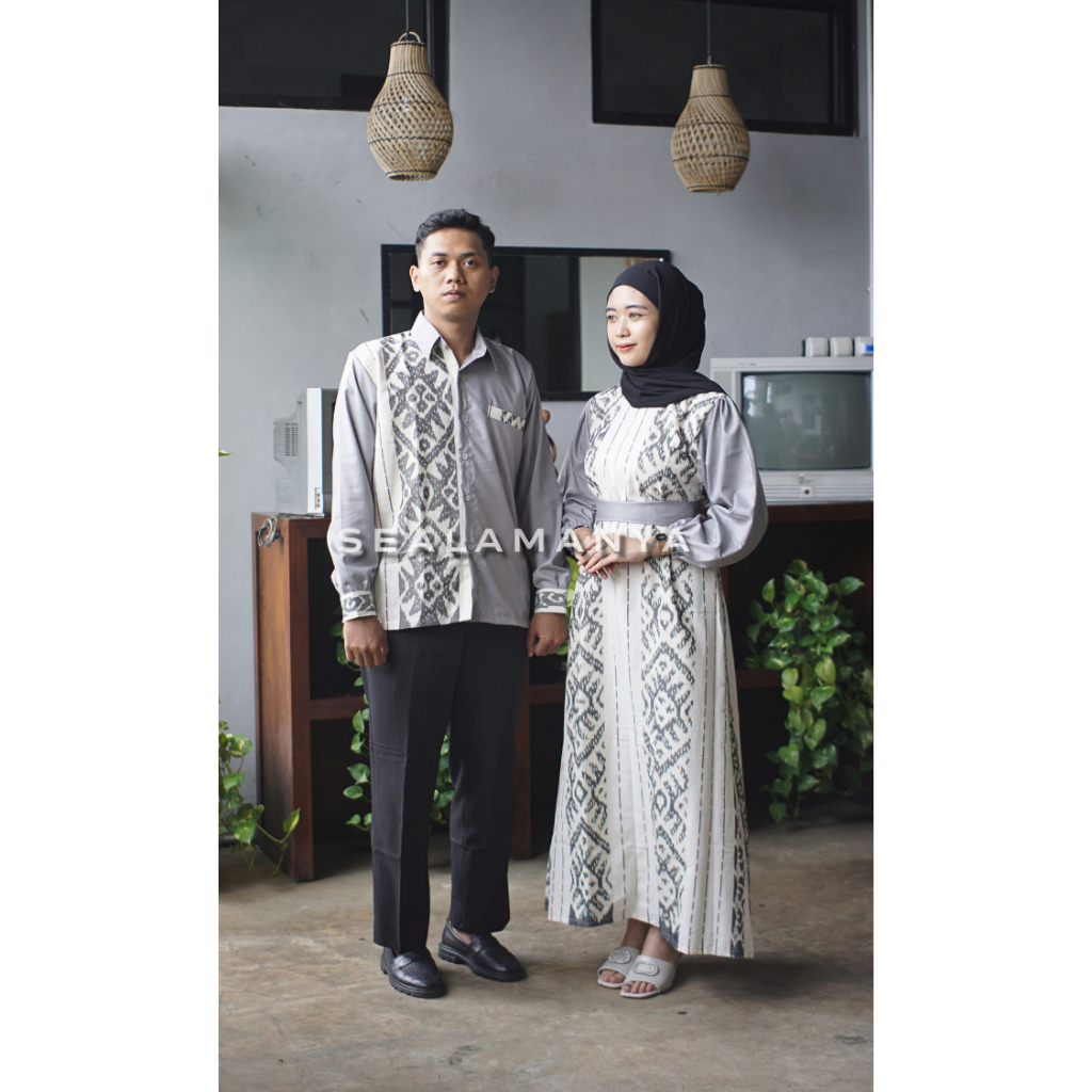 Dress tenun padma putih kombinasi dress tenun couple