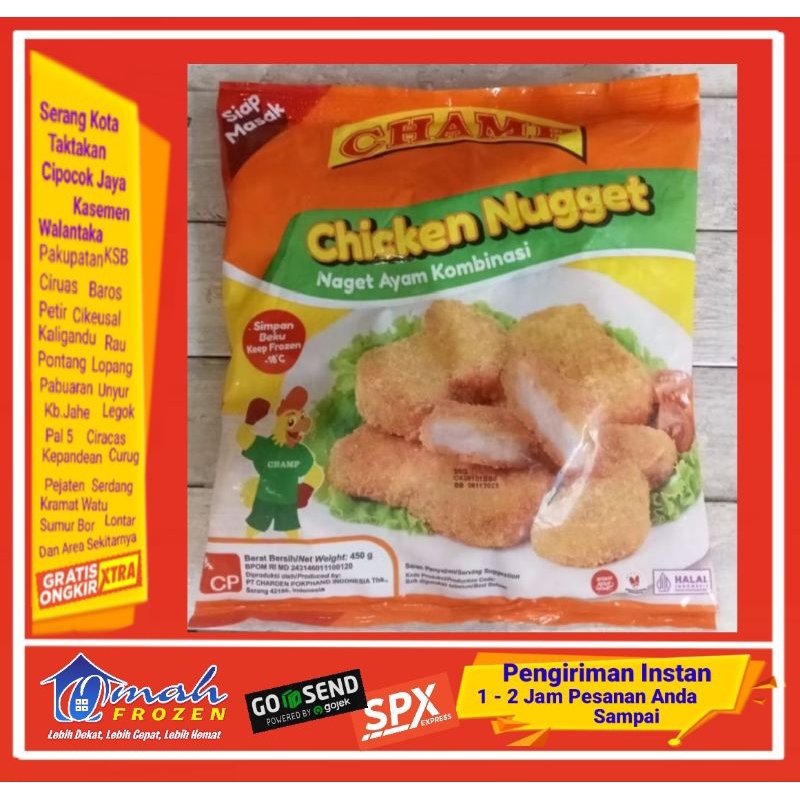 

Nugget Champ 450g,Nugget Ayam,Naget Ayam, Frozen Serang