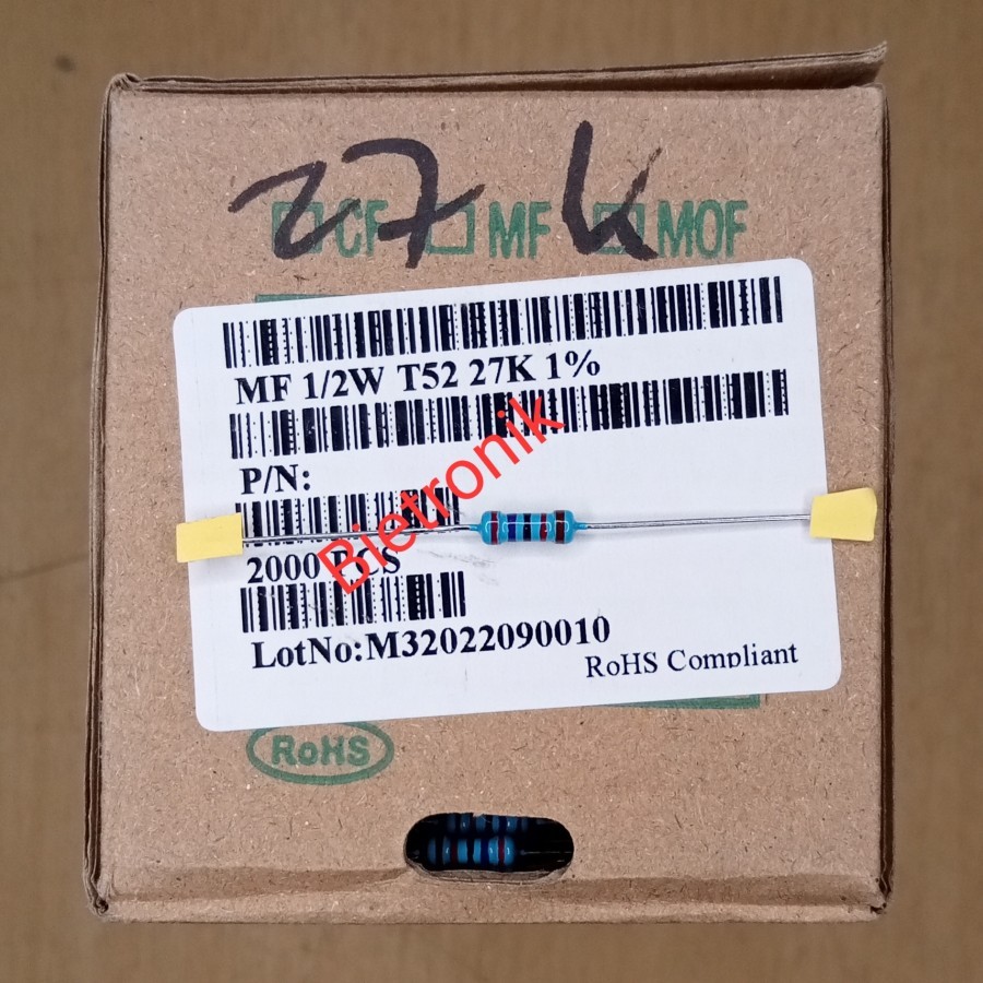 Resistor 27K Ohm 0.5W 1% Metal Film Taiwan