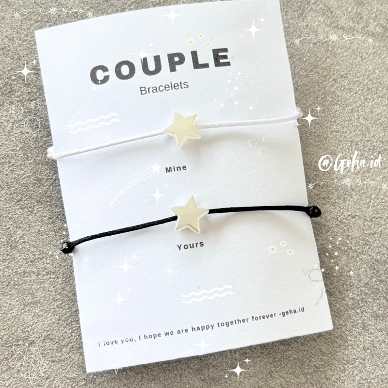 2pcs- Gelang tali couple bintang putih | Gelang couple bintang anti luntur | Gelang couple termurah