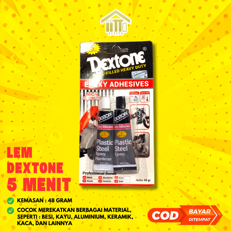 

LEM DEXTONE PLASTIC STEEL EPOXY / LEM BESI 5 MENIT ASLI / LEM EPOXY / LEM CAMPUR / LEM BESI / LEM SERBAGUNA DEXTONE 5 MENIT / LEM BESI DEXTONE 48 GR 48 GRAM
