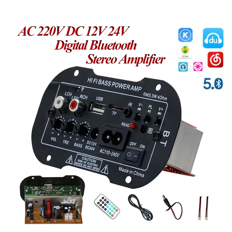 5 Inci 12V 24V 220V Amplifier Ampli Mini Board Audio Bluetooth USB FM Radio TF Player Subwoofer Mobi