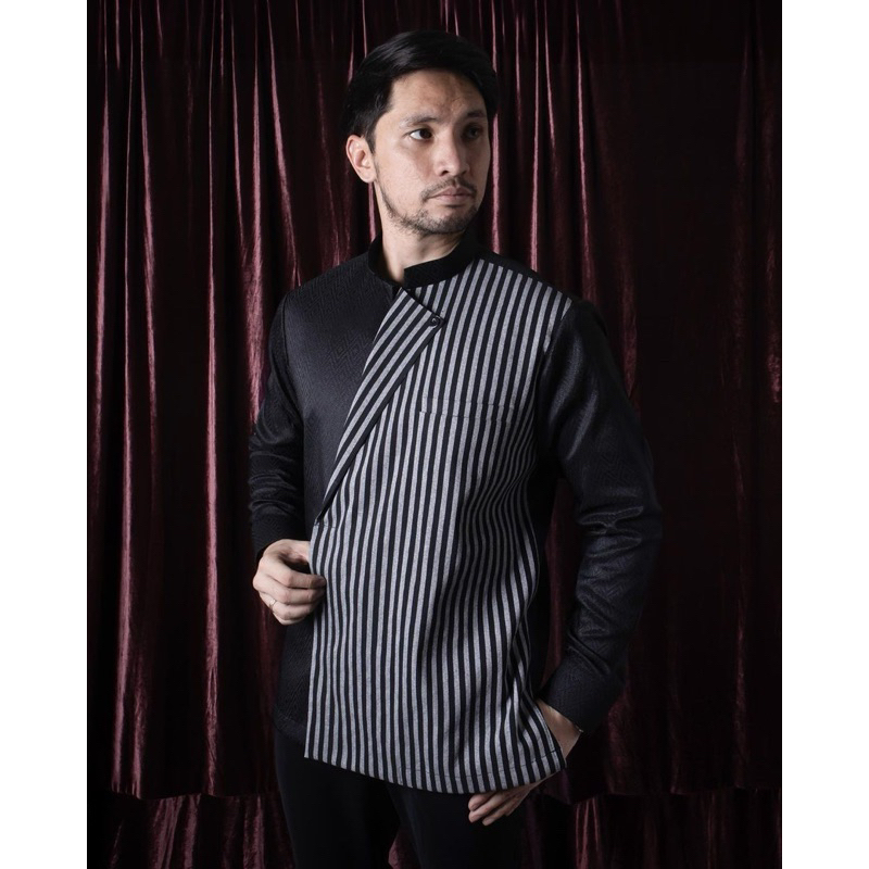 kemeja koko pria songket premium mix lurik hitam