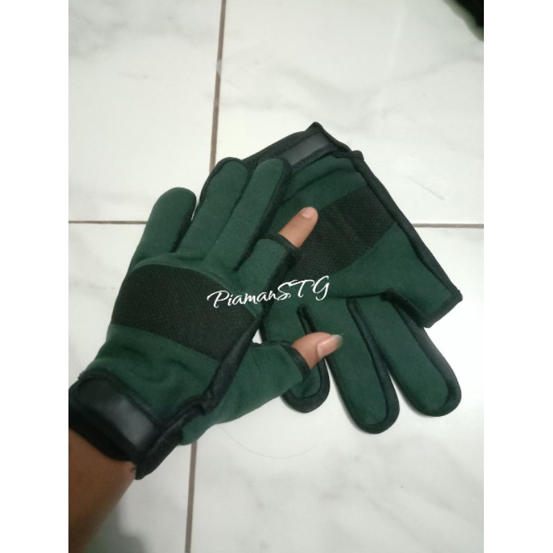 sarung tangan motor hijau botol/hitam polos full jari