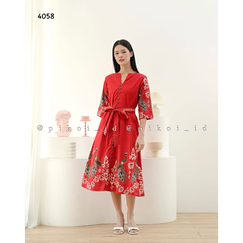 Dress panjang wanita batik full kancing / Tunik batik wanita modern motif wayang / long dress 3611