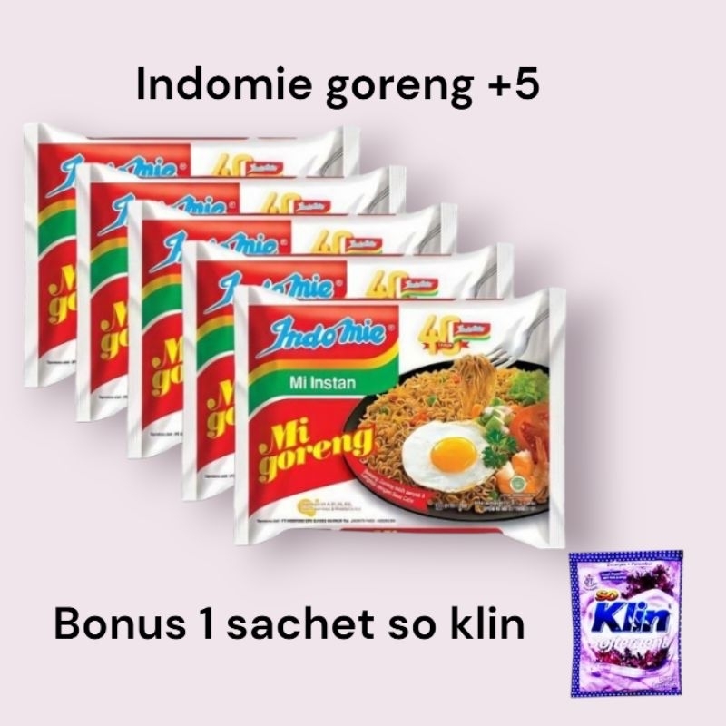 

INDOMIE GORENG 5 pcs + bonus 1 sachet so Klin deterjen