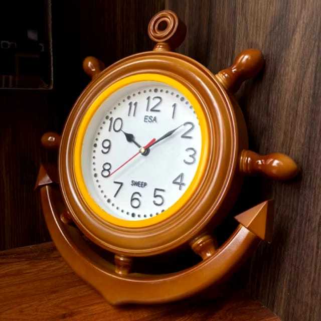 Jam Dinding Model Jangkar Nahkoda Esa Cat Kayu /Jam Dinding Setir Pelaut Jangkar Kapal