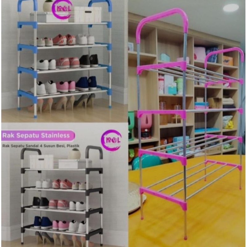 Rak Sepatu Stainless Plastik Sandal 4 Susun Besi