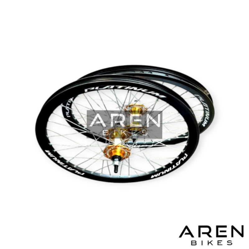 WHEELSET SEPEDA 20 INCH PLATINUM CINCIN MATA IKAN VELG RIM RIMS HUB FREEHUB JARI JARI RODA JADI DEPA