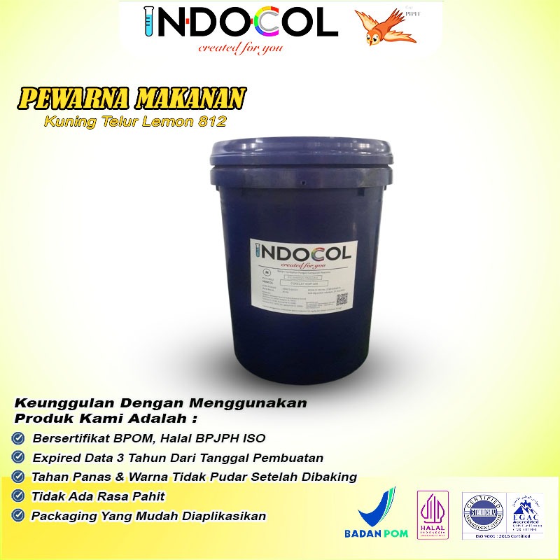 

Pewarna Makanan INDOCOL Kuning Telur Lemon 812 @25 Kg/Pail