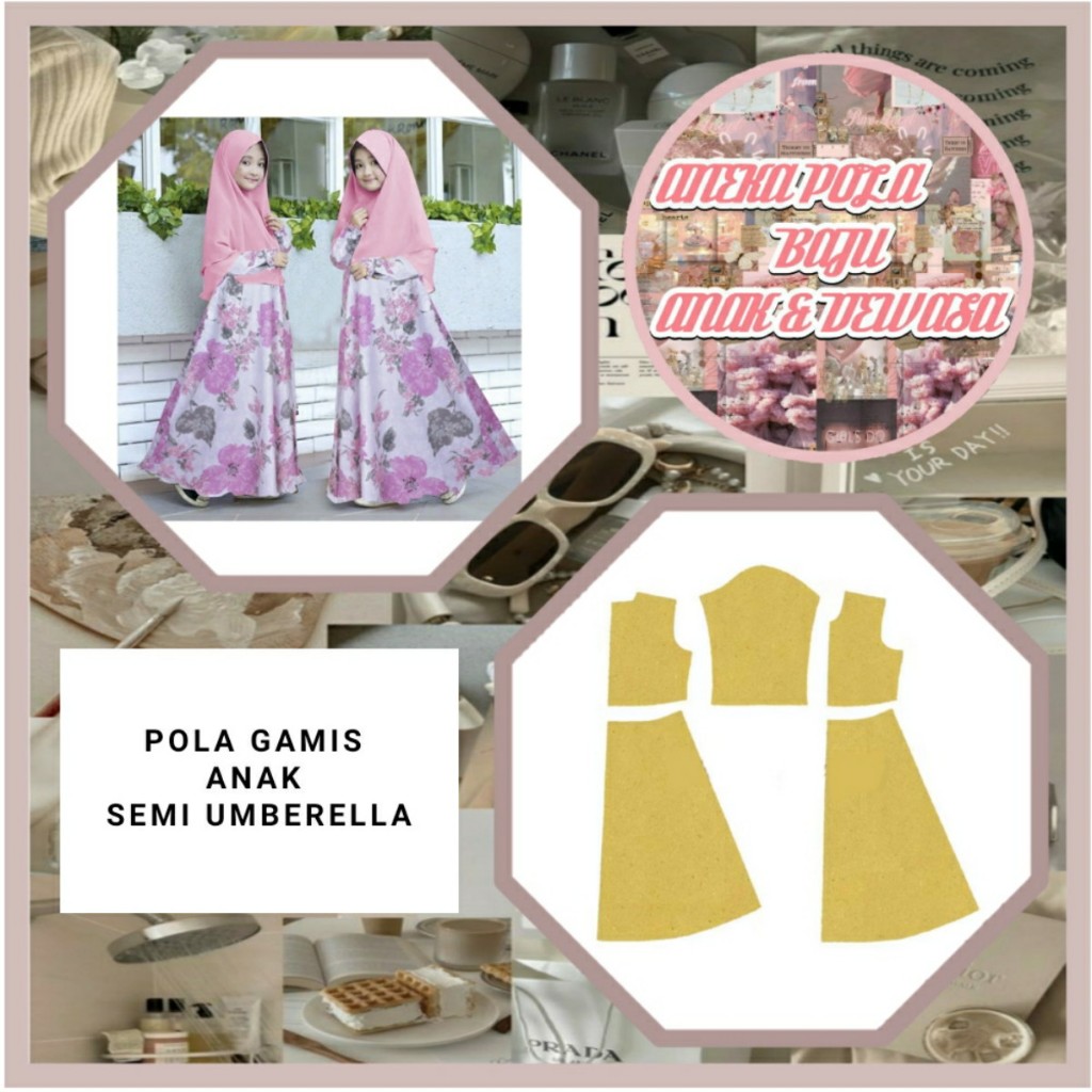 Pola Gamis Anak Semi Umberella |Pola Instan Gamis Anak | Pola Jiplak | Pola Jahit |