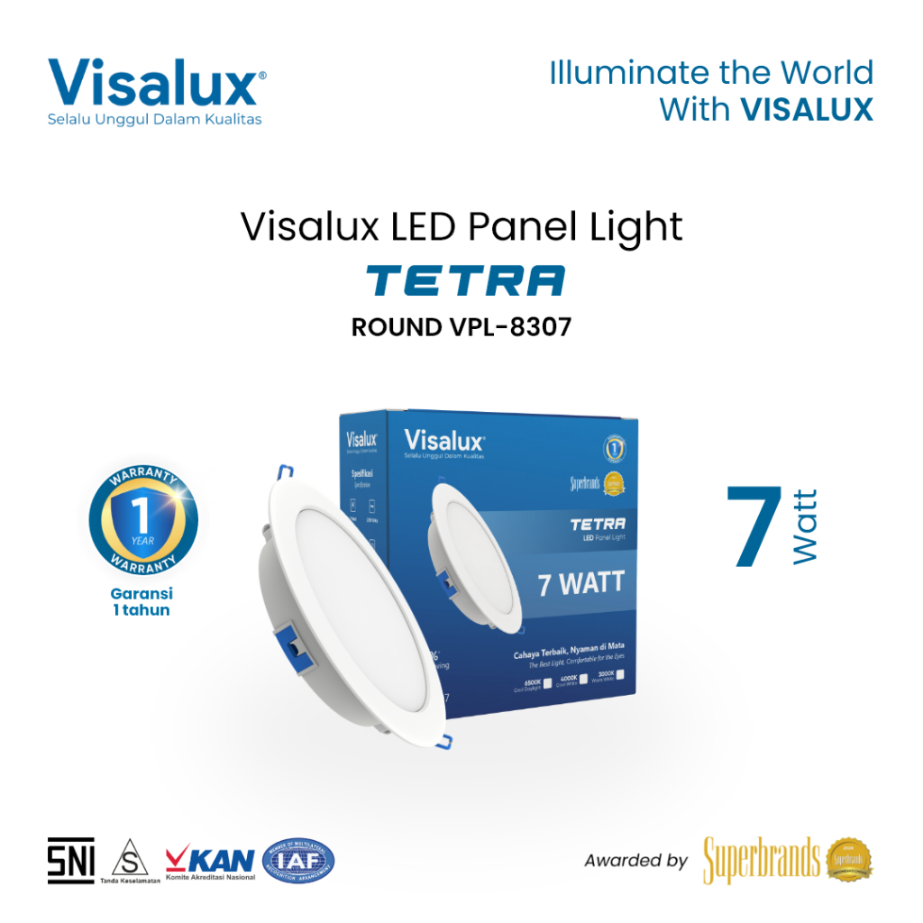 Visalux Tetra LED Panel Light Lampu Plafon Rumah Downlight 7W Round 3 Inch 3000K/4000K/6500K (VPL830