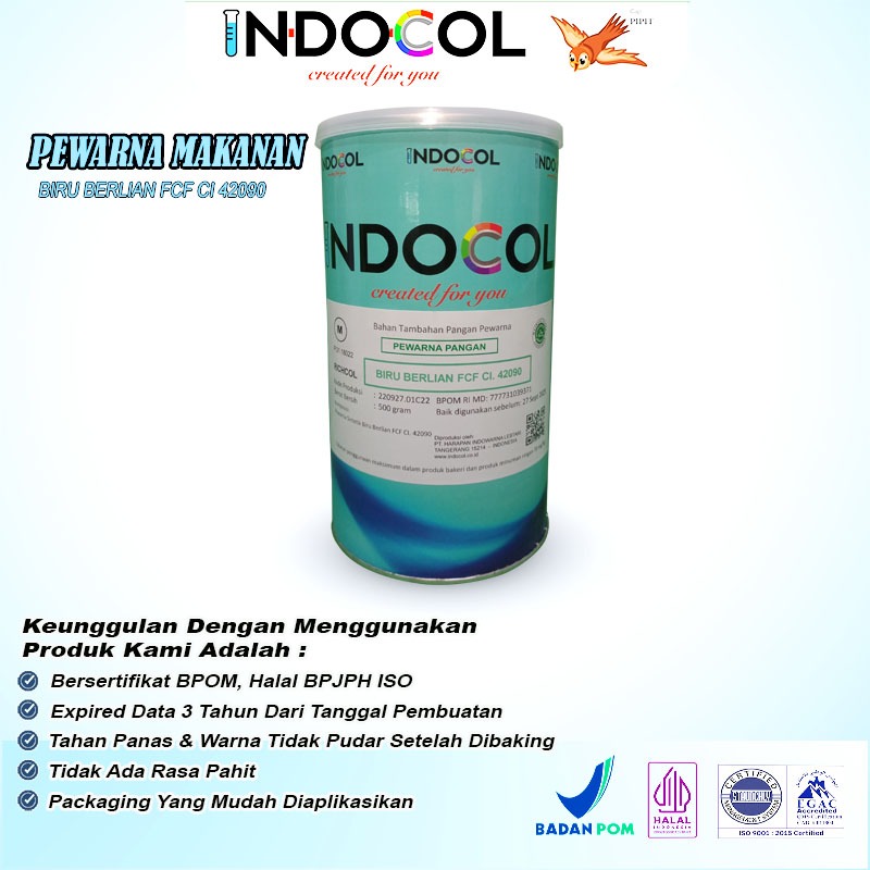 

Pewarna Makanan INDOCOL ORIGINAL BIRU BERLIAN FCF CI.42090 (RC)