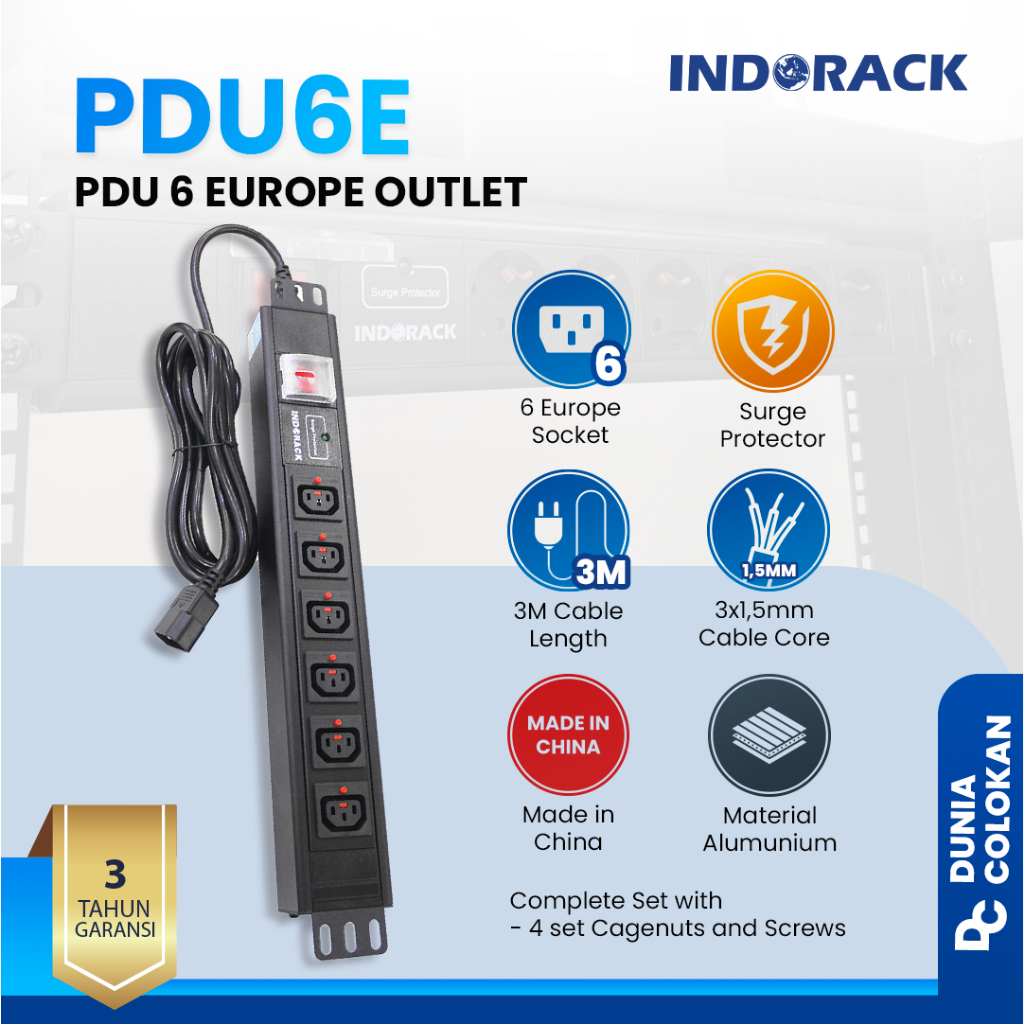 Colokan Power Distribution Unit 6 Lubang Europe C13  socket Indorack