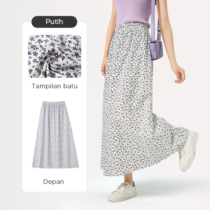 Rok wanita motif bunga style korea