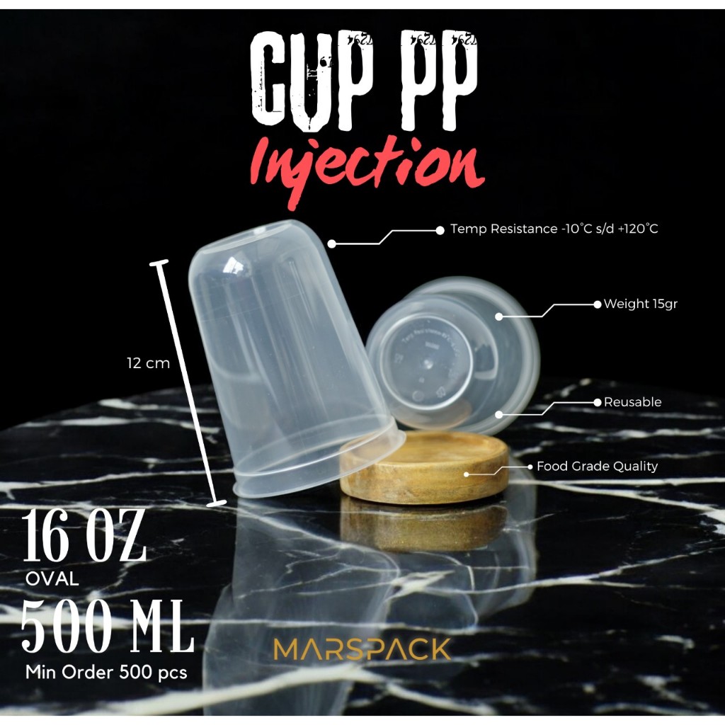 Cup Injection PP Oval 16oz 500ml - cup only
