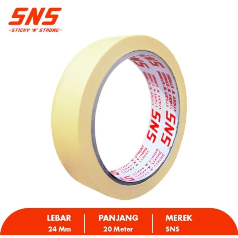 

MASKING TAPE / LAKBAN KERTAS 1 inch ( 24 MM x 20 METER ) SNS STICKY N STRONG