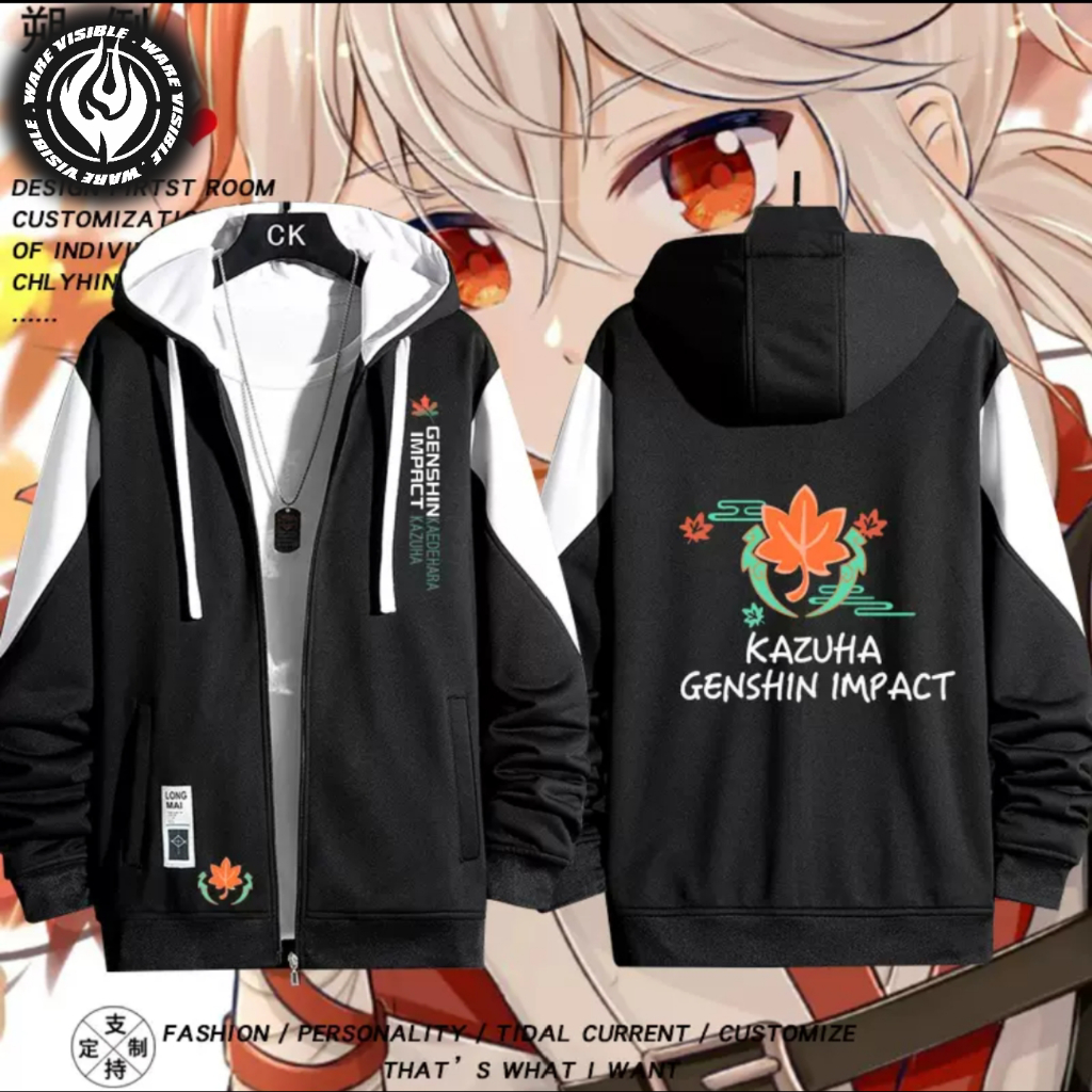 WareVisible Jacket Hoodie ZIPPER GENSHIN KAZUHA Oversize Korean Style Unisex Jaket Fleece