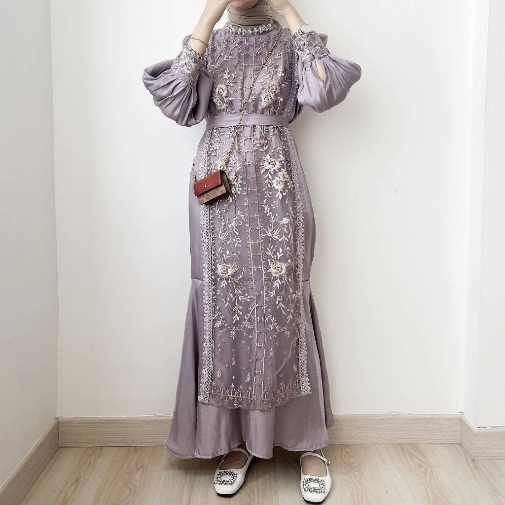 Dress Wanita Adinda Brukat M-XXL Gamis Lebaran 2026 Model Gamis Terbaru