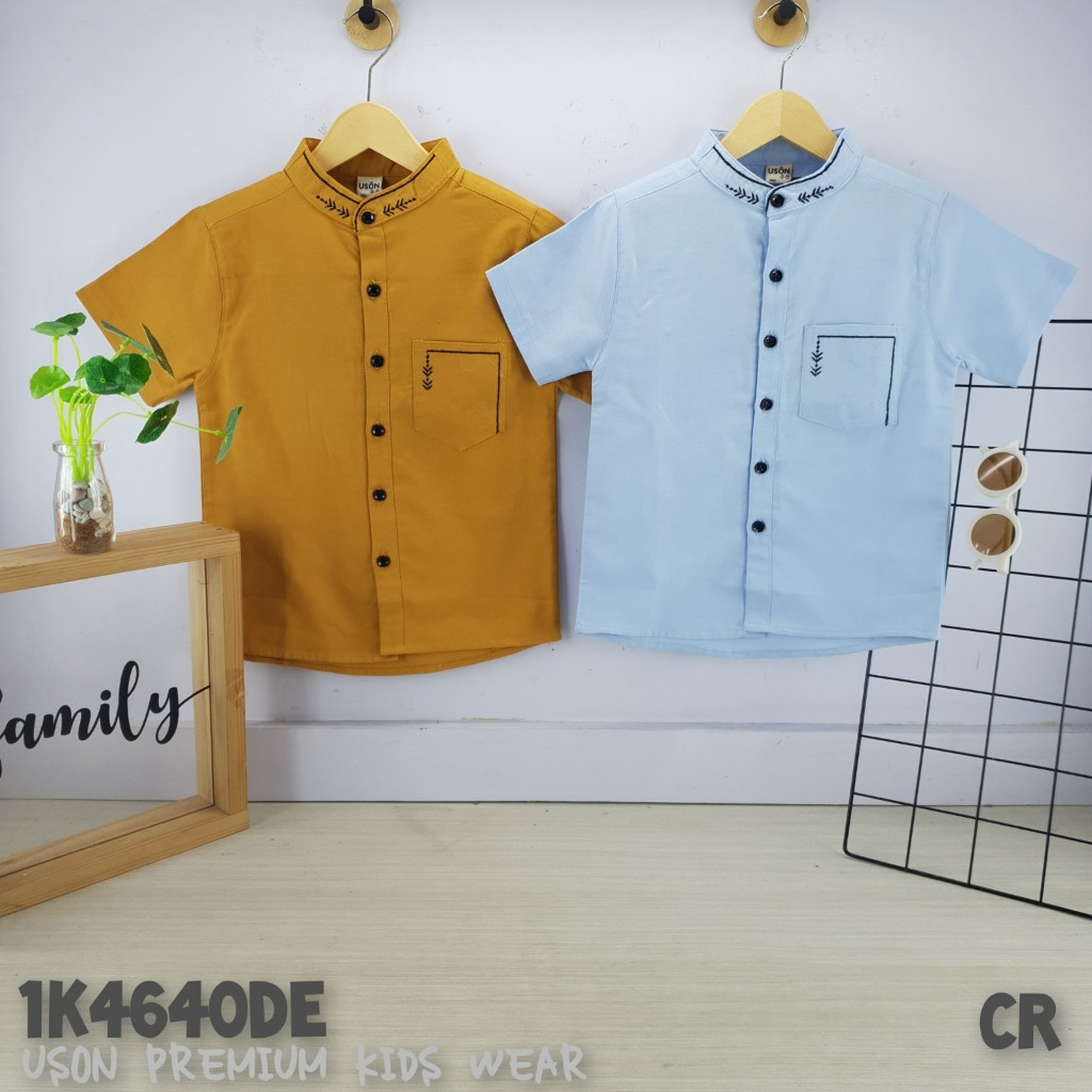 LELANG USON 4640 (DISKON SIZE 210) ATASAN KEMEJA KOKO KEMKO ANAK COWOK USON SIZE 140-210 (DENIM-MUST