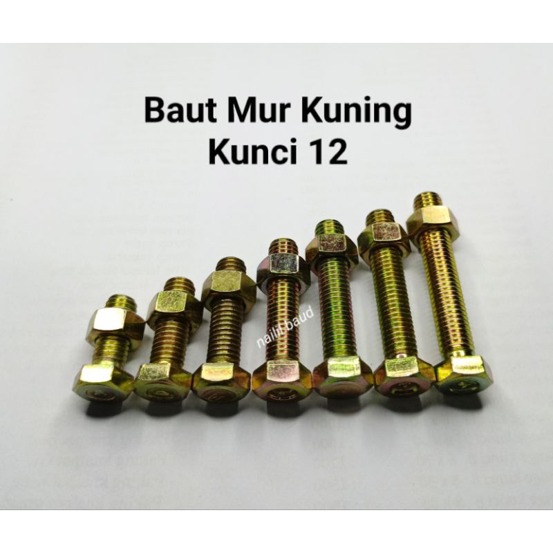 Baut Mur Kuning Baut 12 Diameter 8 mm Kunci 12