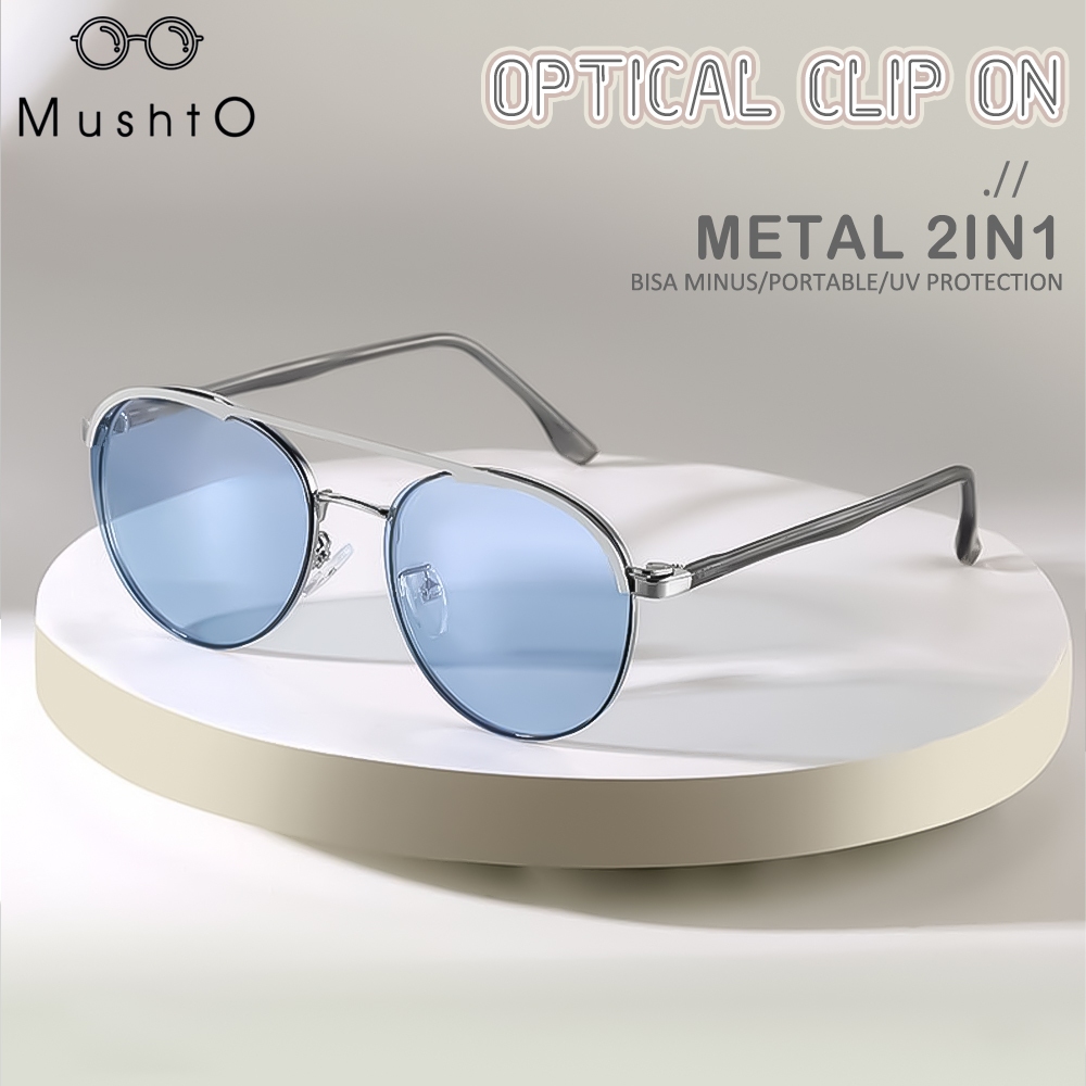 Mushto Kacamata 2in1 Clip On Magnet Lensa Polarized Anti Silau Matahari Style Aviator Frame Metal Ko