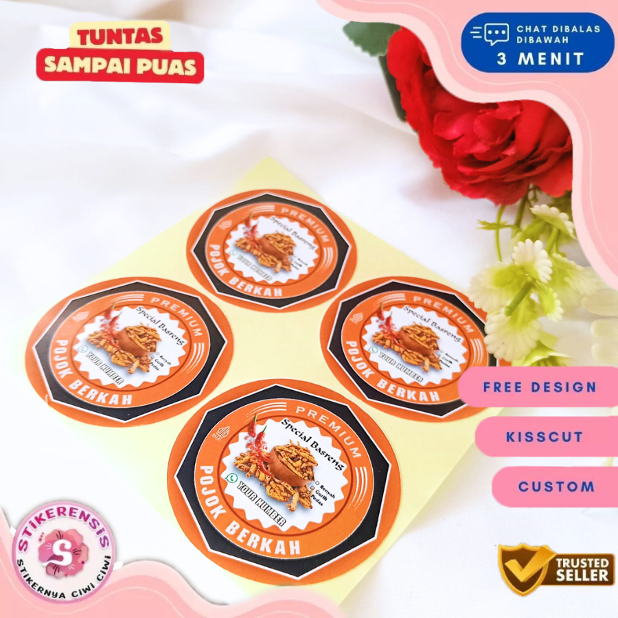 

9-15 Cetak Stiker Makanan Ringan Basreng Sticker Label Cemilan Murah Free Desain Custom Nama Rensis