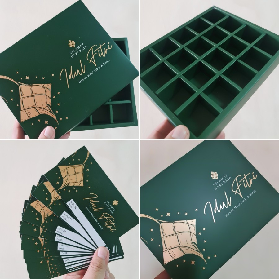 

5 Pcs Dus Packaging Cokelat Hampers Lebaran Idul Fitri Sekat 20 Ukuran 18 x 18 x 3.5cm