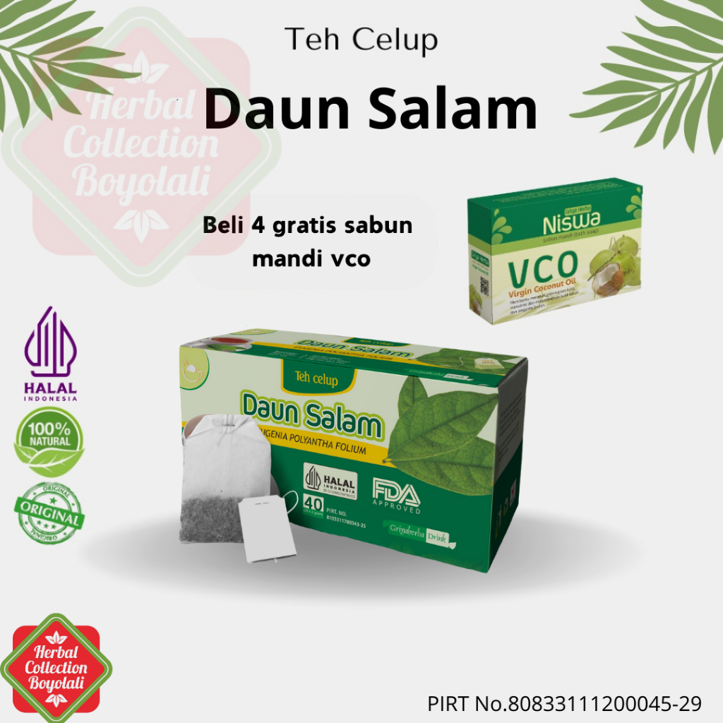 

Teh Daun Salam berkhasiat untuk asam urat dan rematik Halal 20 Kantong obat asam urat aman alami Griya Herba untuk asam urat