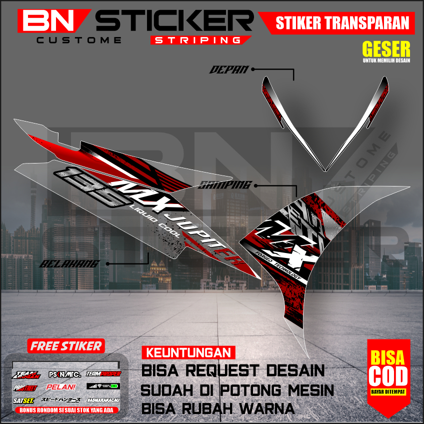 striping mx new 135 transparan new jupiter mx njmx racing minimalis merah hijau biru hitam njmx-5