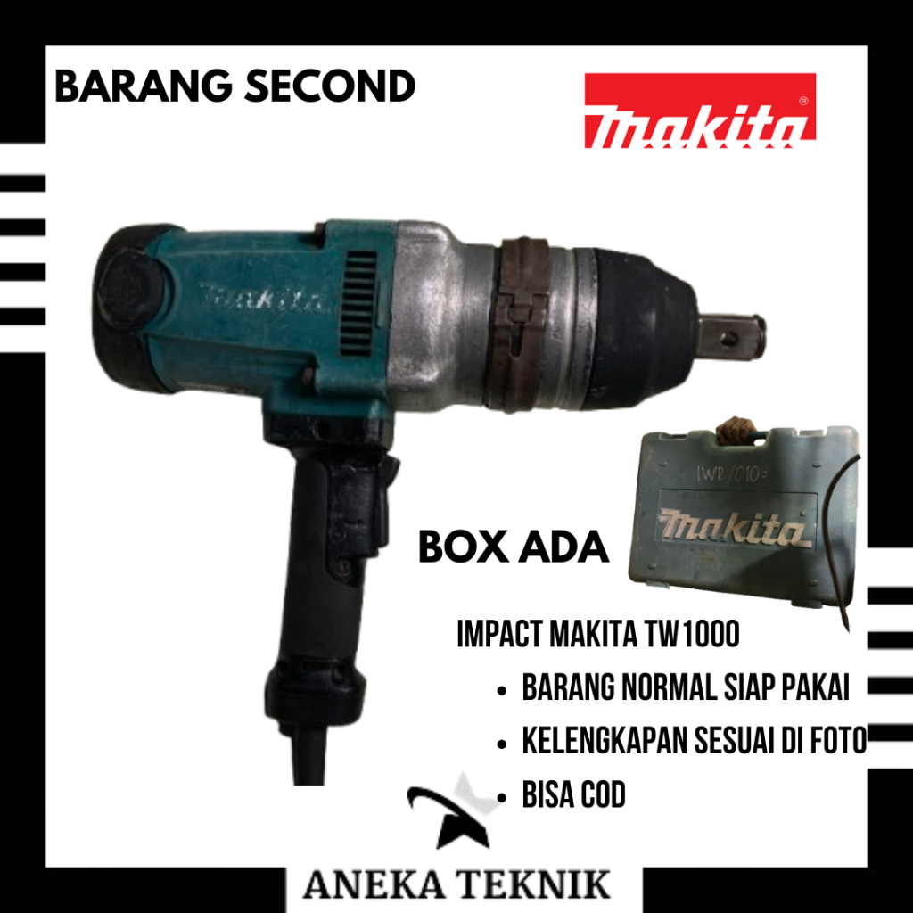 Makita TW1000 1 inch Mesin Impact Wrench Alat Pembuka Baut Listrik TW 1000 JEPANG