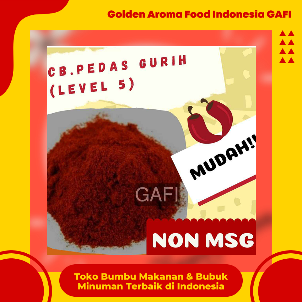 

GAFI Food Cabe Bubuk Pedas Asin Gurih (Level 5) NON MSG 1 Kg Enak Murah Lezat Halal, Spicy Salty Savory Chili Powder (Level 5) NON MSG 1Kg