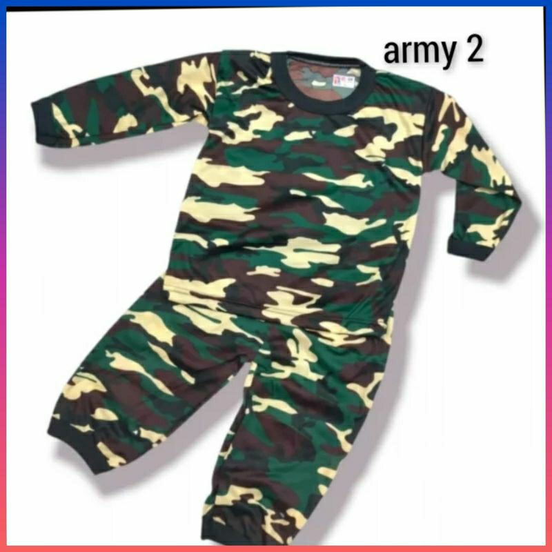 Baju anak laki laki 1 set 3 - 4 tahun setelan baju anak army loreng bahan jersey murah kado ulang ta