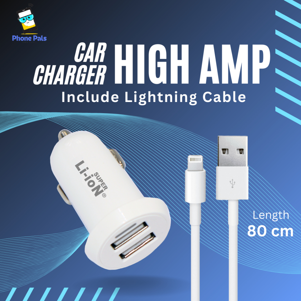 Car Charger Super Li-ion 3.4A (12W) - charger mobil - casan mobil - Kabel iphone Lightning - Kabel M