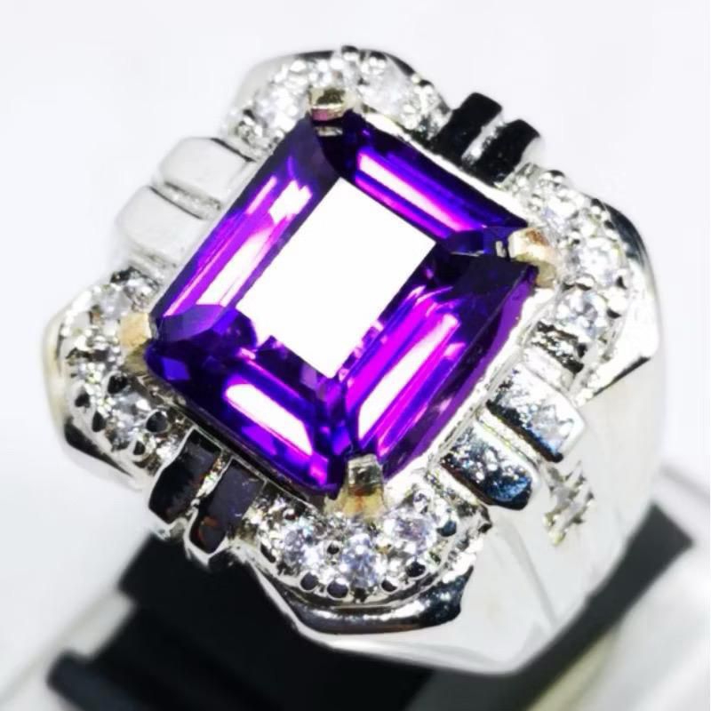 TERMURAH Cincin Permata Kecubung Amethyst Kotak Asli Ring Perak