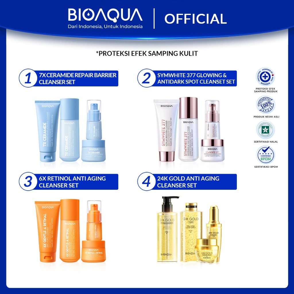 BIOAQUA 4pcs Skincare Paket With Toner Wajah&Serum&Pelembab Wajah Cream - 7X Ceramide Skin Barrier R