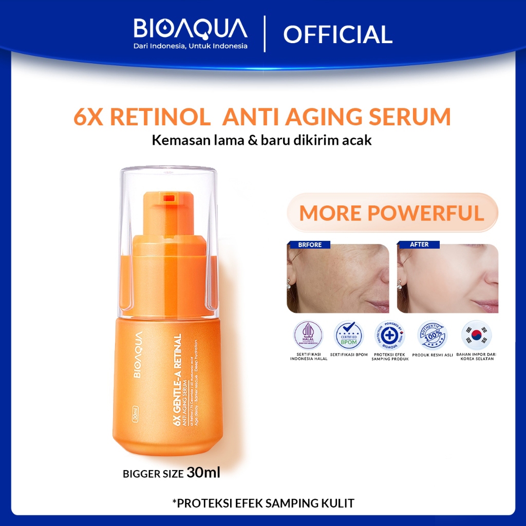 BIOAQUA 6X Gentle-A Retinol Serum Wajah Anti Aging Essence 30ml Dark Spot Serum Brightening untuk Fl