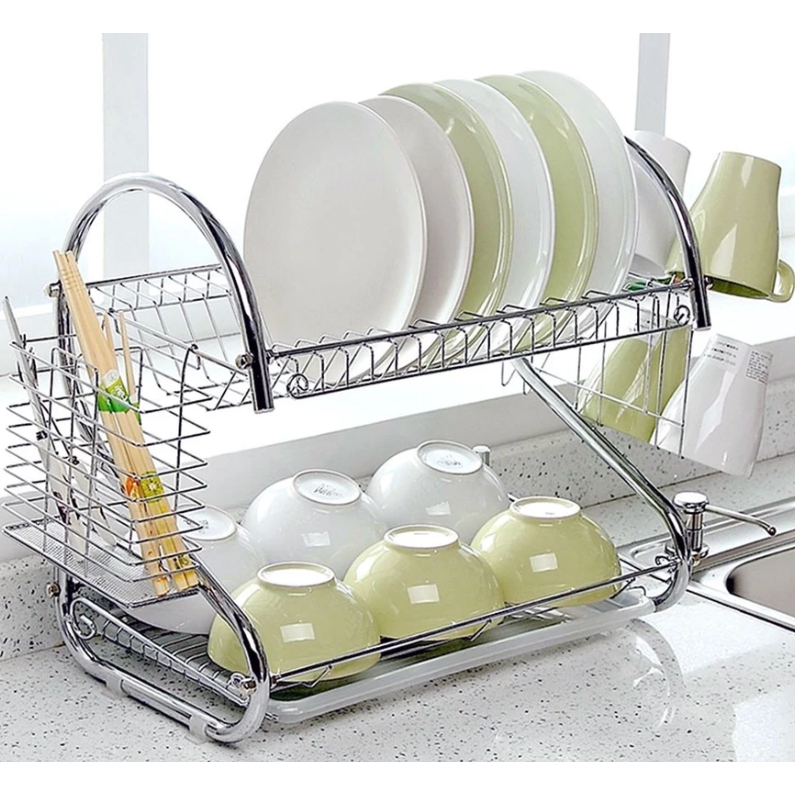 Rak Piring Stainless Minimalis Rak 2 Susun Tingkat Rak piring serbaguna Rak piring mini Berkualitas