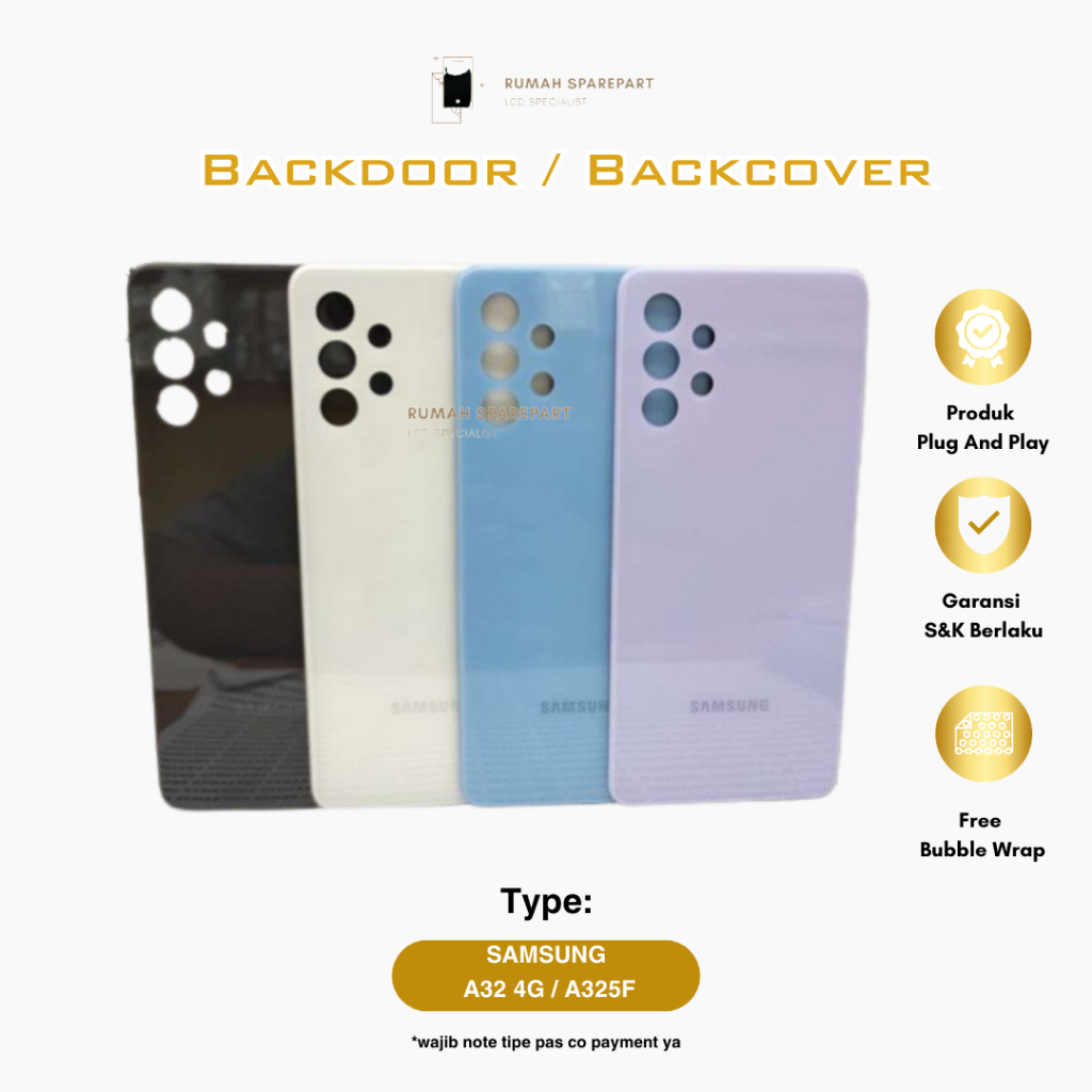 Backdoor Samsung A32 4G / A325F Backcover Backcase Softcase Frame Papan Cas Flexible Temperglass Tom