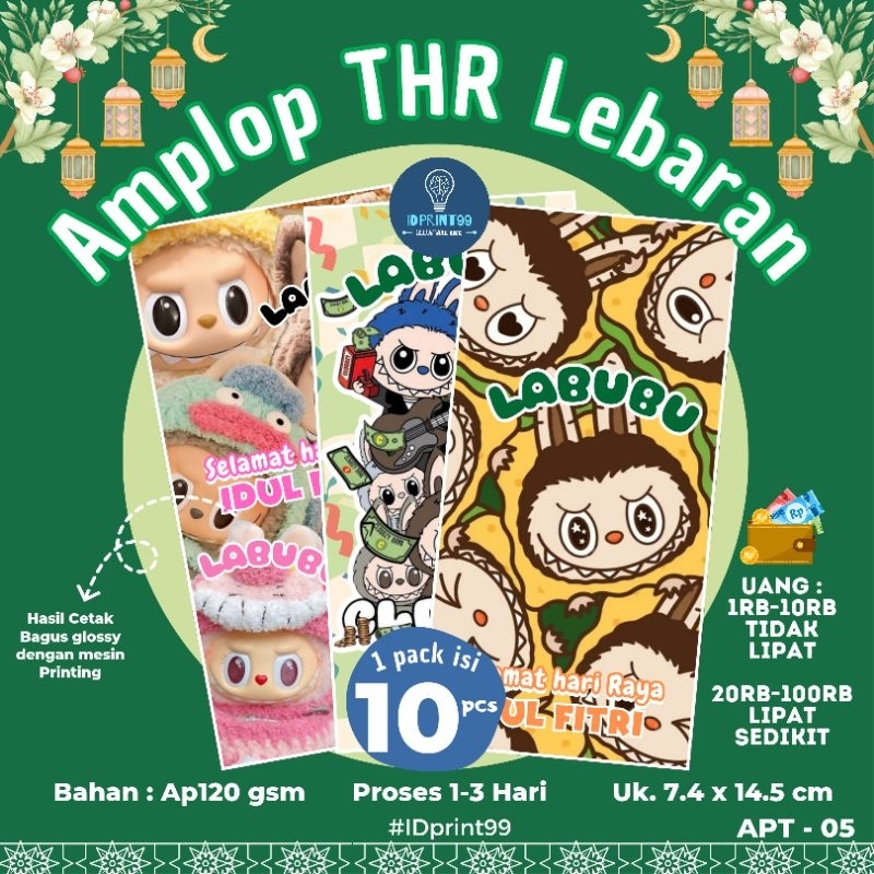 

[10 pc] APT-05 AMPLOP THR IDUL FITRI EDISI LABUBU | AMPLOP THR LEBARAN 7.4 X 14.5 MURAH | RAMADHAN