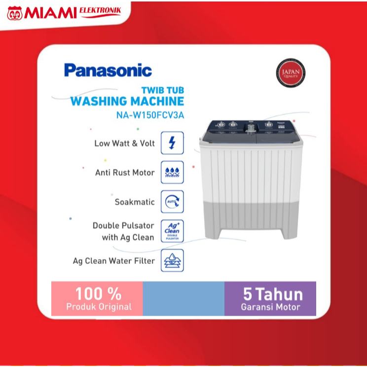 Panasonic NA-W150FCV3A / NAW150FCV3A Mesin Cuci 2 Tabung KUAT Series [15 Kg] - Grey