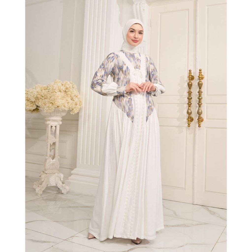 Ranti - Lyssa Dress - Gamis Casual Wanita - Gamis Putih - Baju Raya Couple Keluarga