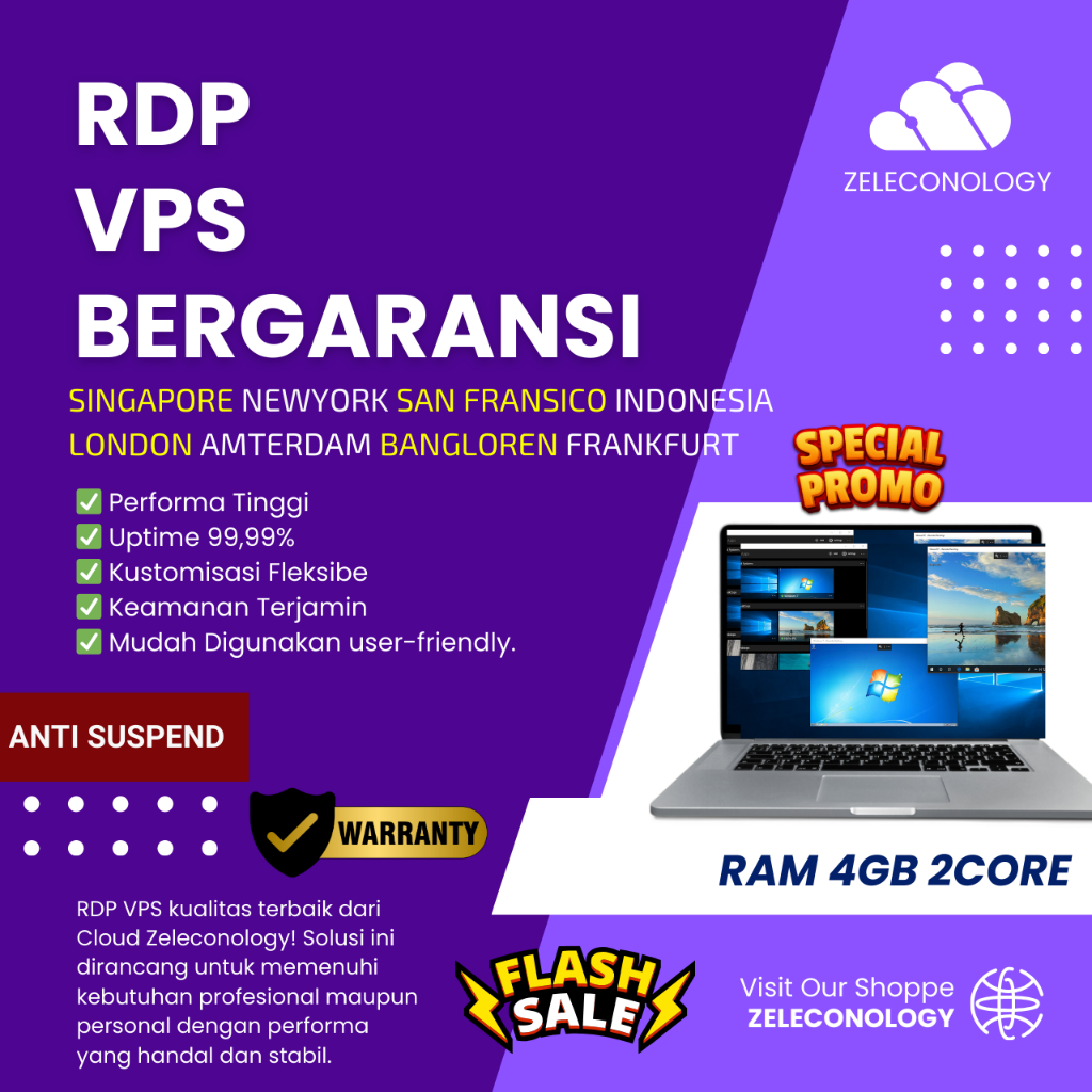 RDP VPS WINDOWS LINUX 4GB 2CORE FULL ADMINISTRATOR, GARANSI 30 HARI, BISA PERPANJANG