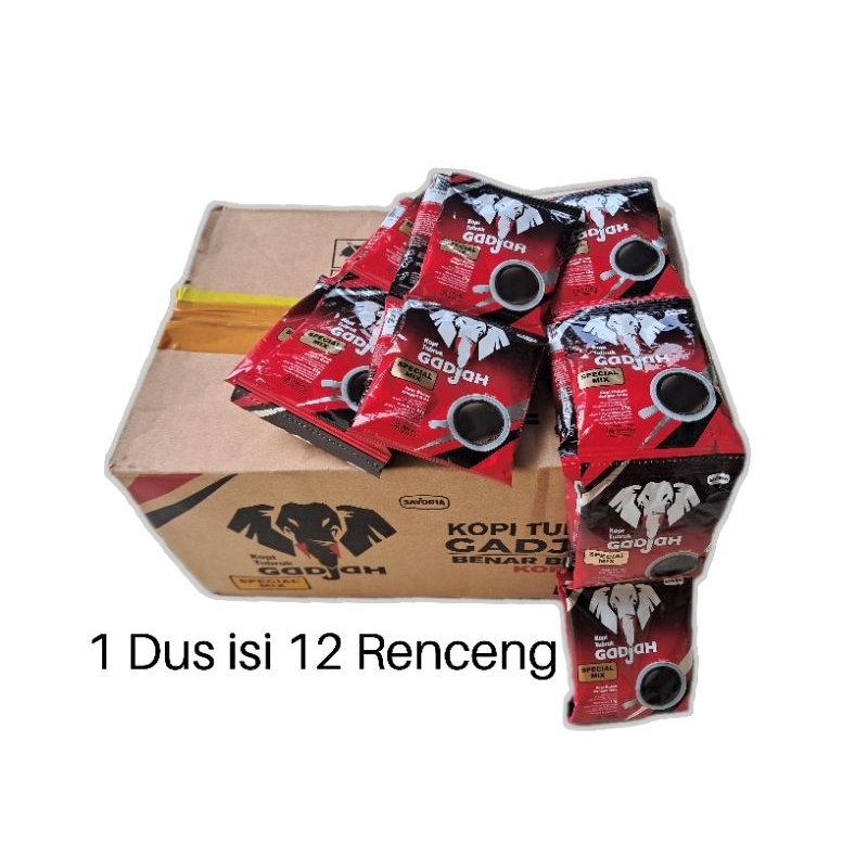 

Kopi Tubruk Gajah 1 Dus isi 12 renceng (23 gram/sachet)