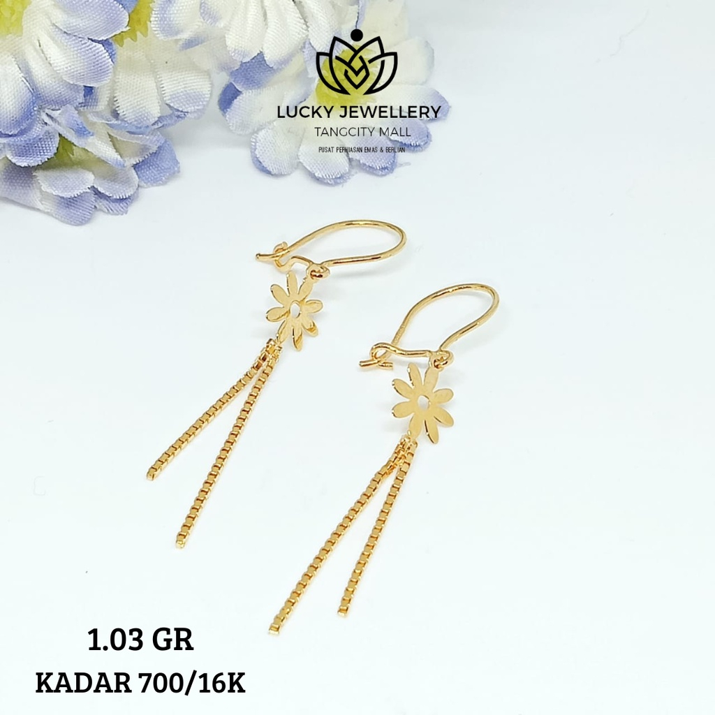 ANTING GANTUNG BUNGA EMAS KUNING KADAR 700/16K 1.03 GR