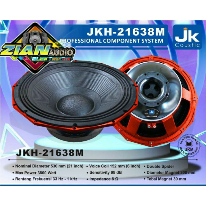 Speaker 21" Komponen JK Coustic JKH-2163M (merah) Original